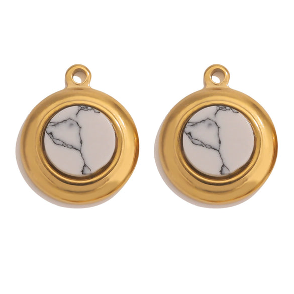 Jewelry Accessories Stainless Steel Gold Plated Natural Stone Round Bohemian Flat Back Charm Pendant Diy Earrings With Fish Pattern Retro Style