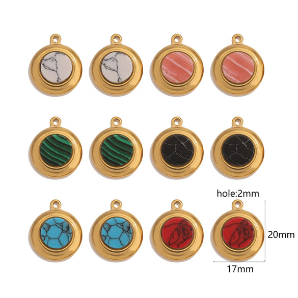 Jewelry Accessories Stainless Steel Gold Plated Natural Stone Round Bohemian Flat Back Charm Pendant Diy Earrings With Fish Pattern Retro Style