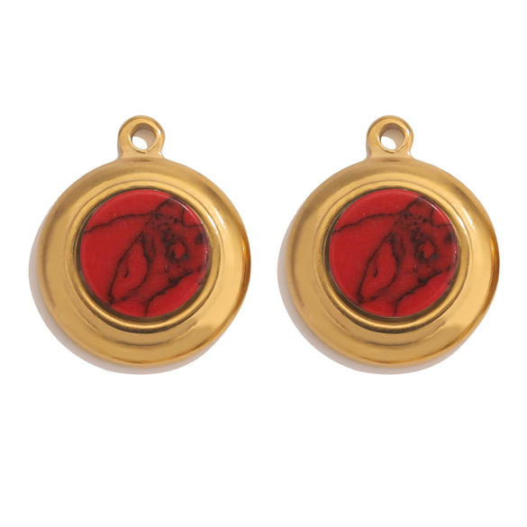 Jewelry Accessories Stainless Steel Gold Plated Natural Stone Round Bohemian Flat Back Charm Pendant Diy Earrings With Fish Pattern Retro Style