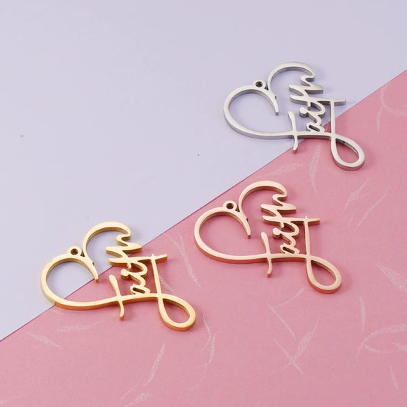 Jewelry Accessories Stainless Steel Heart Shaped Faith English Word Necklace Pendant With Electroplating