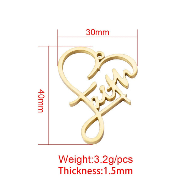 Jewelry Accessories Stainless Steel Heart Shaped Faith English Word Necklace Pendant With Electroplating