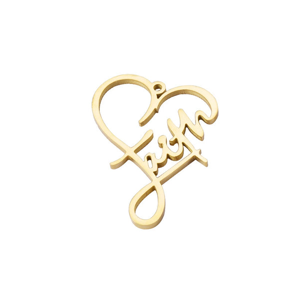 Jewelry Accessories Stainless Steel Heart Shaped Faith English Word Necklace Pendant With Electroplating