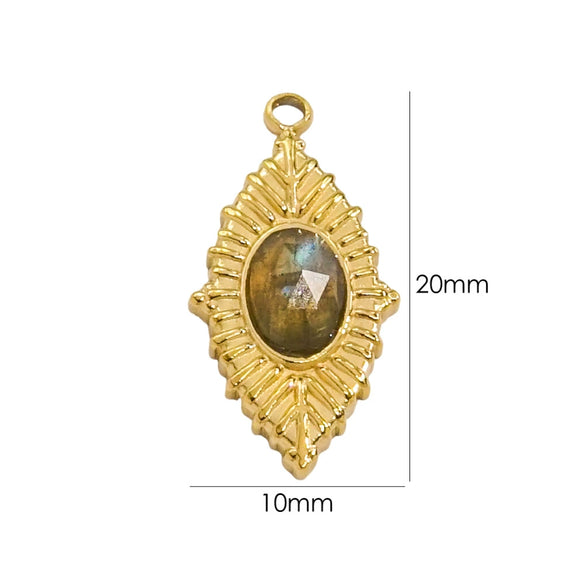 Jewelry Accessories Stainless Steel Inlaid Natural Stone French Retro Oval Leaves Geometric Style