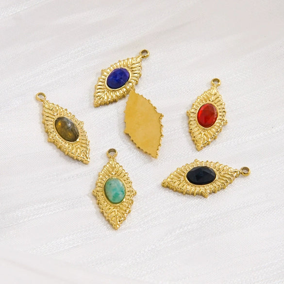 Jewelry Accessories Stainless Steel Inlaid Natural Stone French Retro Oval Leaves Geometric Style