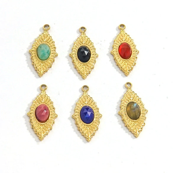 Jewelry Accessories Stainless Steel Inlaid Natural Stone French Retro Oval Leaves Geometric Style