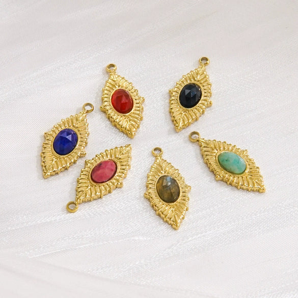 Jewelry Accessories Stainless Steel Inlaid Natural Stone French Retro Oval Leaves Geometric Style
