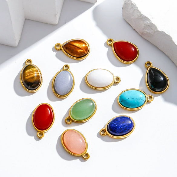 Jewelry Accessories Stainless Steel Inlaid With Natural Stone Round Pendant Earrings Bracelet Necklace Handmade Electroplated