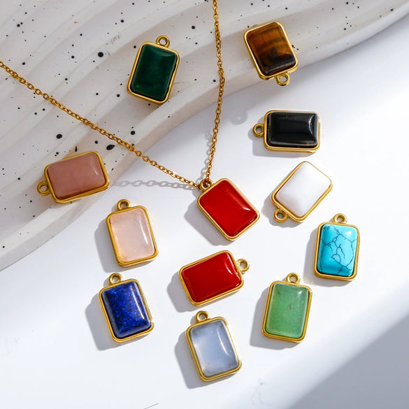 Jewelry Accessories Stainless Steel Inlaid With Natural Stone Round Pendant Earrings Bracelet Necklace Handmade Electroplated