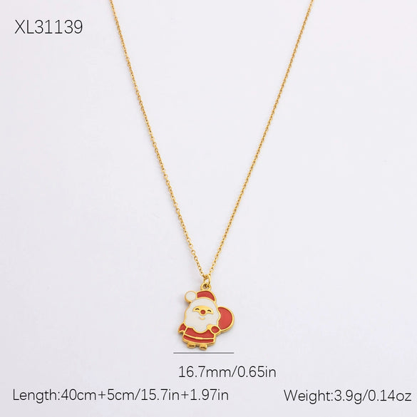 Jewelry Accessories Stainless Steel 18K Gold Plated Christmas Necklace Earrings Bracelet With Snowman Snowflake Pendant Electroplated