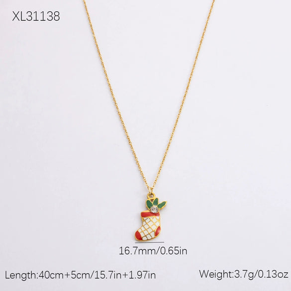 Jewelry Accessories Stainless Steel 18K Gold Plated Christmas Necklace Earrings Bracelet With Snowman Snowflake Pendant Electroplated
