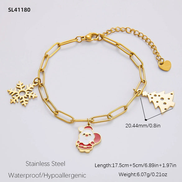 Jewelry Accessories Stainless Steel 18K Gold Plated Christmas Necklace Earrings Bracelet With Snowman Snowflake Pendant Electroplated