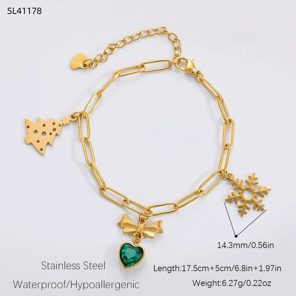 Jewelry Accessories Stainless Steel 18K Gold Plated Christmas Necklace Earrings Bracelet With Snowman Snowflake Pendant Electroplated