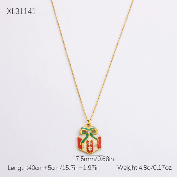 Jewelry Accessories Stainless Steel 18K Gold Plated Christmas Necklace Earrings Bracelet With Snowman Snowflake Pendant Electroplated