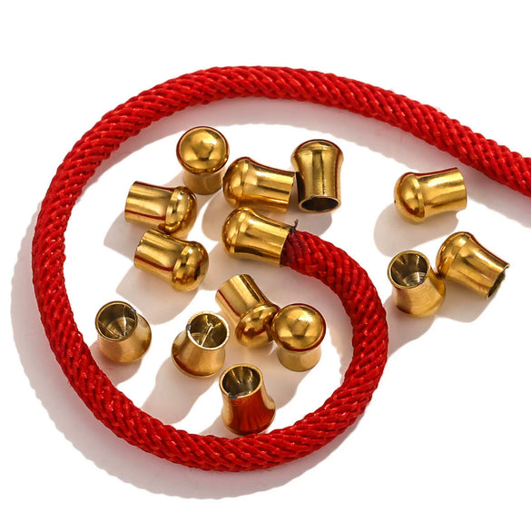 Jewelry Accessories Stainless Steel Leather Rope Closing Bucket Rope Cap Bracelet Necklace With 18K Gold Vacuum Plated Buckle Connector