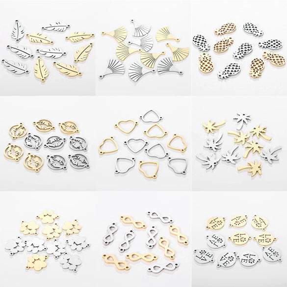 Jewelry Accessories Stainless Steel Letters Cut Out Handmade Vacuum Plating Sliding Pendant Natural Plant Flowers Style