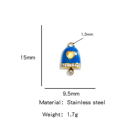 Jewelry Accessories Stainless Steel Little Bell Heart Shaped With Diamonds Dripping Oil Jewelry