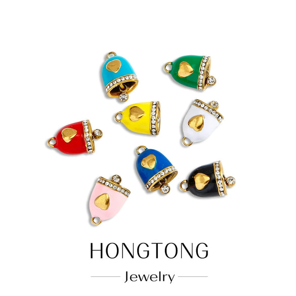 Jewelry Accessories Stainless Steel Little Bell Heart Shaped With Diamonds Dripping Oil Jewelry