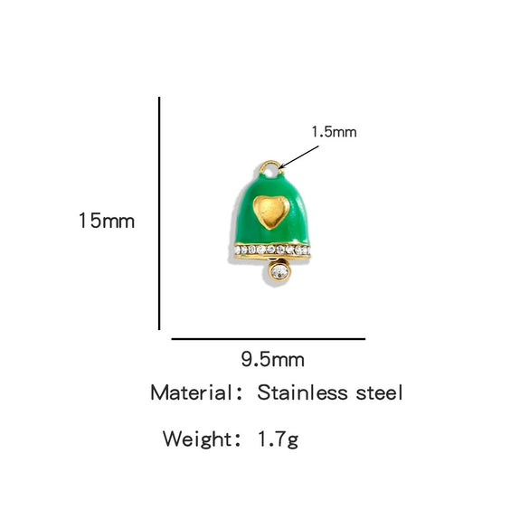 Jewelry Accessories Stainless Steel Little Bell Heart Shaped With Diamonds Dripping Oil Jewelry