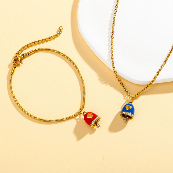 Jewelry Accessories Stainless Steel Little Bell Heart Shaped With Diamonds Dripping Oil Jewelry