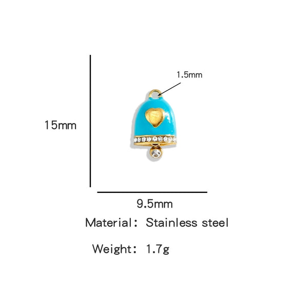 Jewelry Accessories Stainless Steel Little Bell Heart Shaped With Diamonds Dripping Oil Jewelry