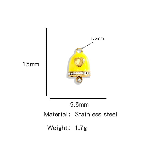 Jewelry Accessories Stainless Steel Little Bell Heart Shaped With Diamonds Dripping Oil Jewelry