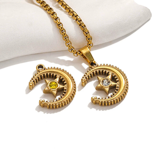 Jewelry Accessories Stainless Steel Moon Fivepointed Star Fish Pattern Electroplated Pendant Necklace Earrings