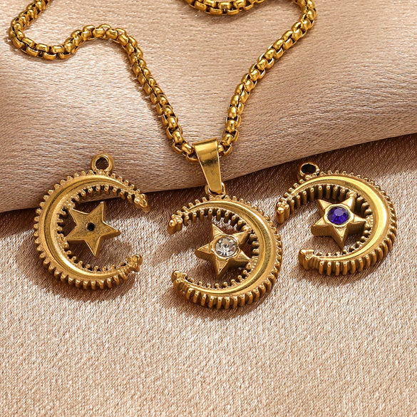 Jewelry Accessories Stainless Steel Moon Fivepointed Star Fish Pattern Electroplated Pendant Necklace Earrings