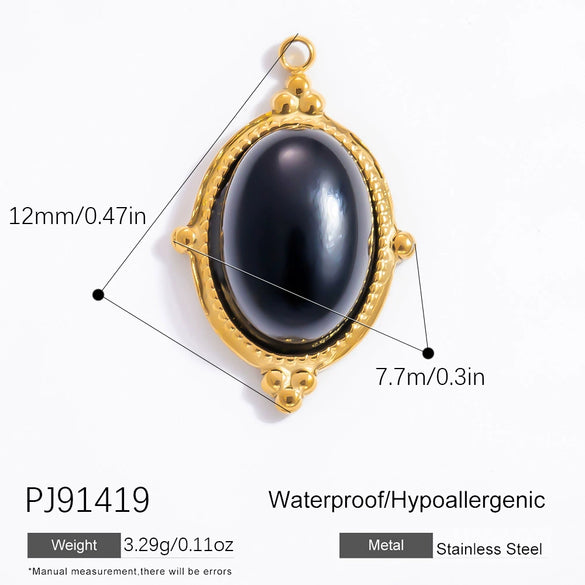 Jewelry Accessories Stainless Steel Natural Obsidian Pendant Necklace Bracelet French Retro Style With Totem Pattern Electroplating