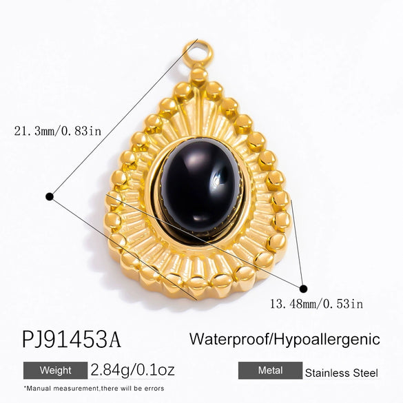 Jewelry Accessories Stainless Steel Natural Obsidian Pendant Necklace Bracelet French Retro Style With Totem Pattern Electroplating