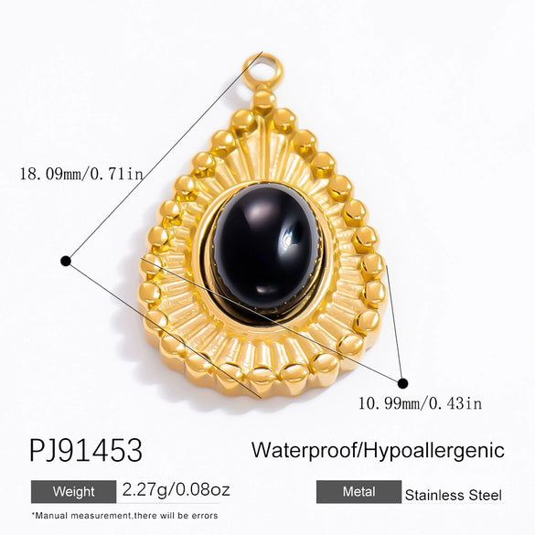 Jewelry Accessories Stainless Steel Natural Obsidian Pendant Necklace Bracelet French Retro Style With Totem Pattern Electroplating