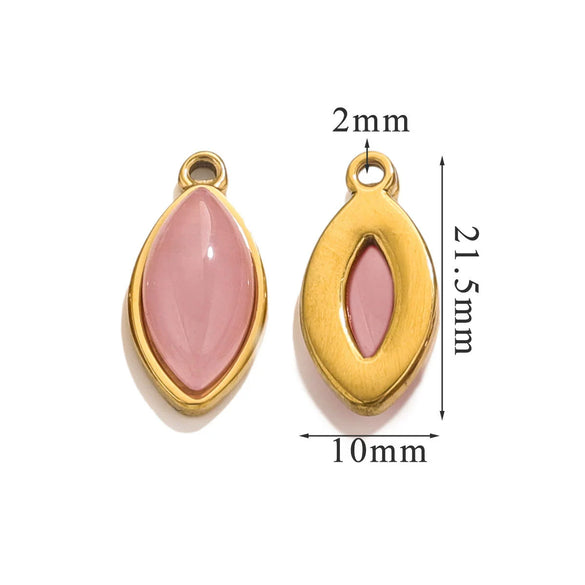 Jewelry Accessories Stainless Steel Natural Stone Oval Horse Eye Pendant Electroplated 18K Gold