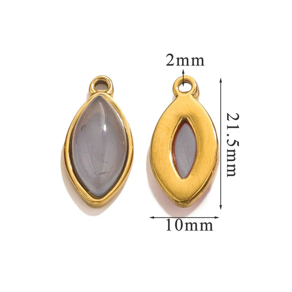 Jewelry Accessories Stainless Steel Natural Stone Oval Horse Eye Pendant Electroplated 18K Gold