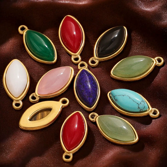 Jewelry Accessories Stainless Steel Natural Stone Oval Horse Eye Pendant Electroplated 18K Gold