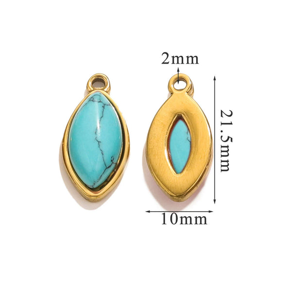 Jewelry Accessories Stainless Steel Natural Stone Oval Horse Eye Pendant Electroplated 18K Gold