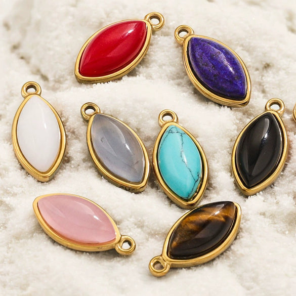 Jewelry Accessories Stainless Steel Natural Stone Oval Horse Eye Pendant Electroplated 18K Gold