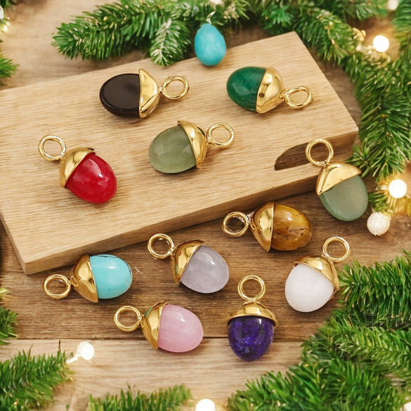 Jewelry Accessories Stainless Steel Natural Stone Pine Cone And Oval Shaped Pendant Electroplated 18K Gold