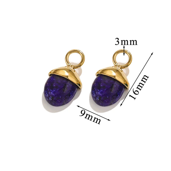 Jewelry Accessories Stainless Steel Natural Stone Pine Cone And Oval Shaped Pendant Electroplated 18K Gold