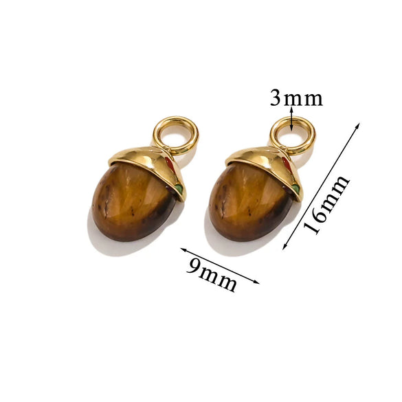 Jewelry Accessories Stainless Steel Natural Stone Pine Cone And Oval Shaped Pendant Electroplated 18K Gold