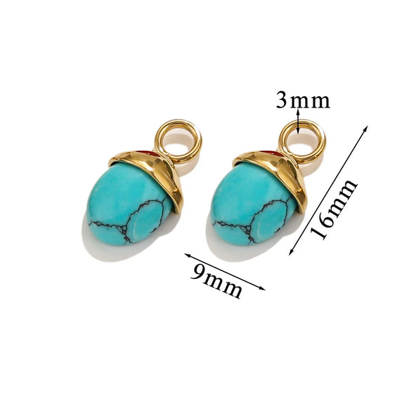 Jewelry Accessories Stainless Steel Natural Stone Pine Cone And Oval Shaped Pendant Electroplated 18K Gold
