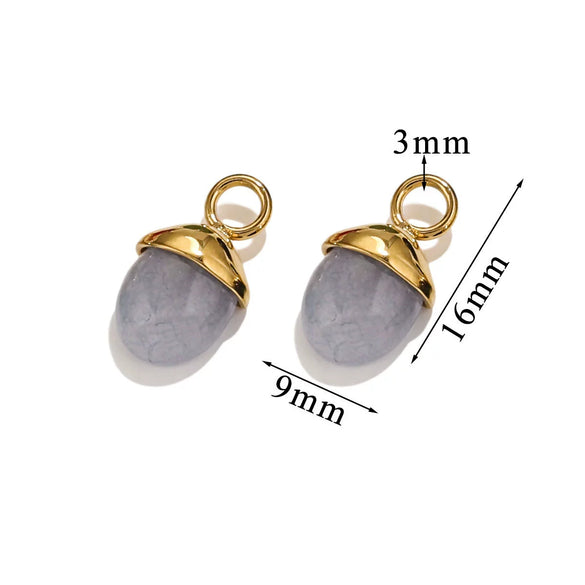 Jewelry Accessories Stainless Steel Natural Stone Pine Cone And Oval Shaped Pendant Electroplated 18K Gold