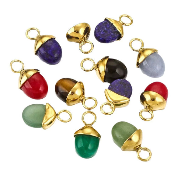 Jewelry Accessories Stainless Steel Natural Stone Pine Cone Shaped Pendant With 18K Gold Plating Electroplating