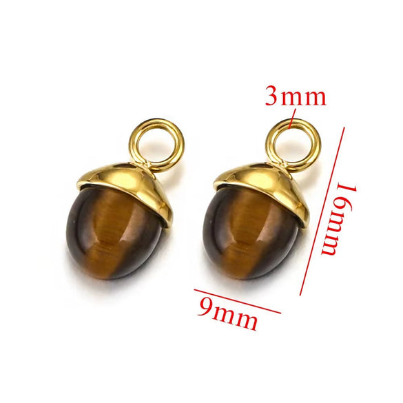 Jewelry Accessories Stainless Steel Natural Stone Pine Cone Shaped Pendant With 18K Gold Plating Electroplating
