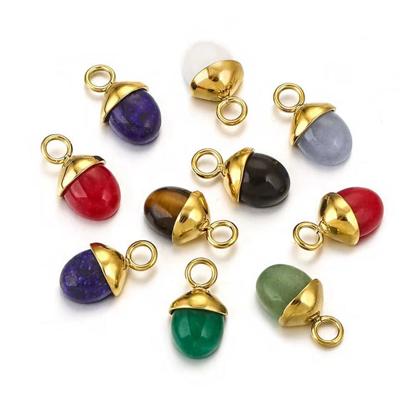 Jewelry Accessories Stainless Steel Natural Stone Pine Cone Shaped Pendant With 18K Gold Plating Electroplating