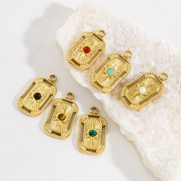 Jewelry Accessories Stainless Steel Natural Stone Rectangle Pendant Furnace Vacuum Electroplating Color Preservation