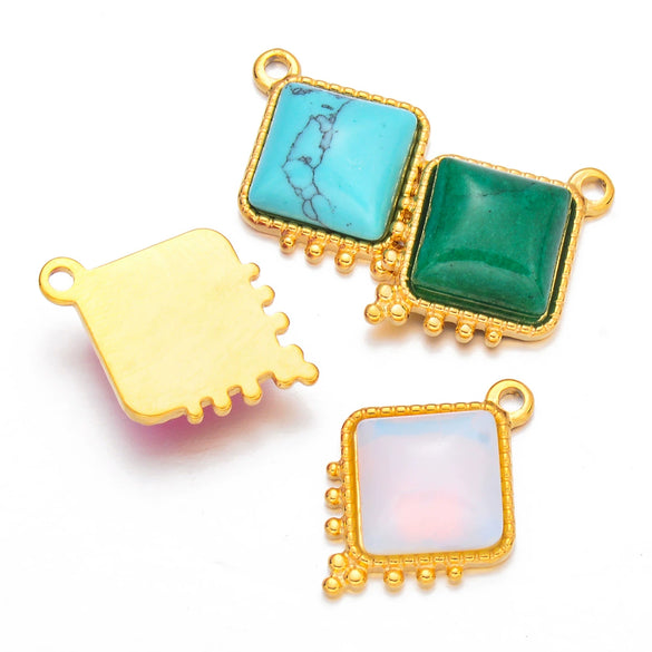 Jewelry Accessories Stainless Steel Natural Stone Square French Retro Style Electroplated