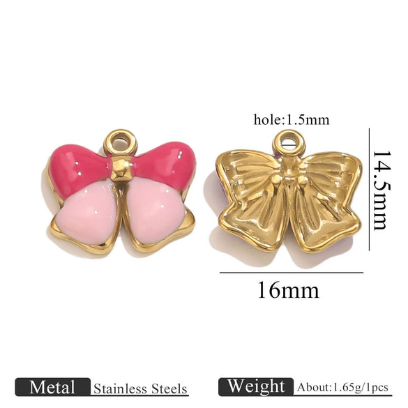 Jewelry Accessories Stainless Steel Oil Dripping Bow Pendant Electroplating Diy Handmade