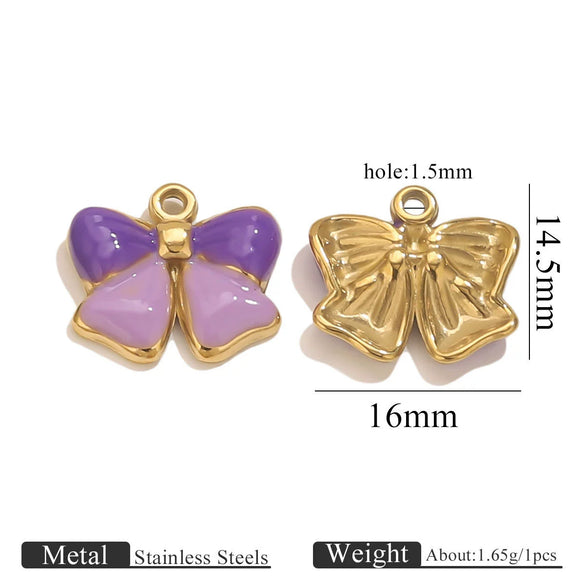 Jewelry Accessories Stainless Steel Oil Dripping Bow Pendant Electroplating Diy Handmade