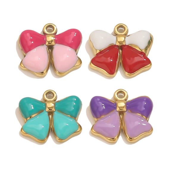 Jewelry Accessories Stainless Steel Oil Dripping Bow Pendant Electroplating Diy Handmade