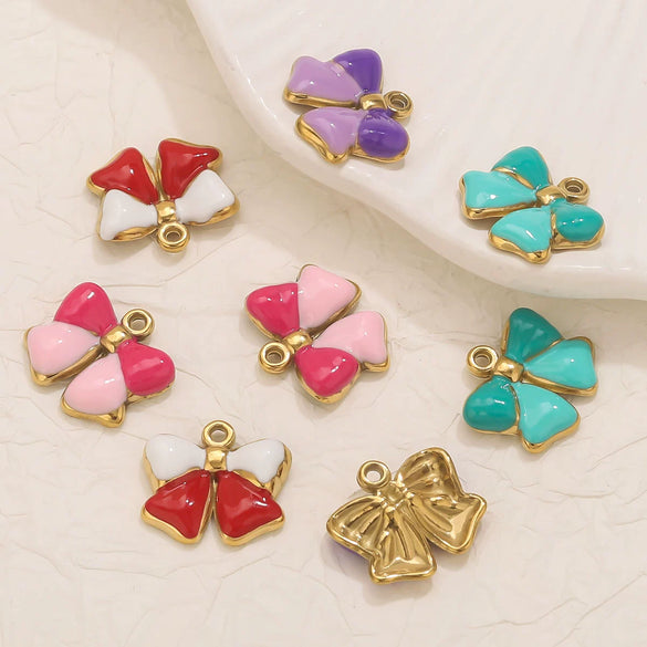 Jewelry Accessories Stainless Steel Oil Dripping Bow Pendant Electroplating Diy Handmade