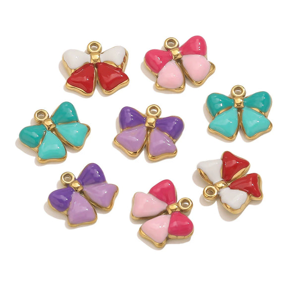 Jewelry Accessories Stainless Steel Oil Dripping Bow Pendant Electroplating Diy Handmade